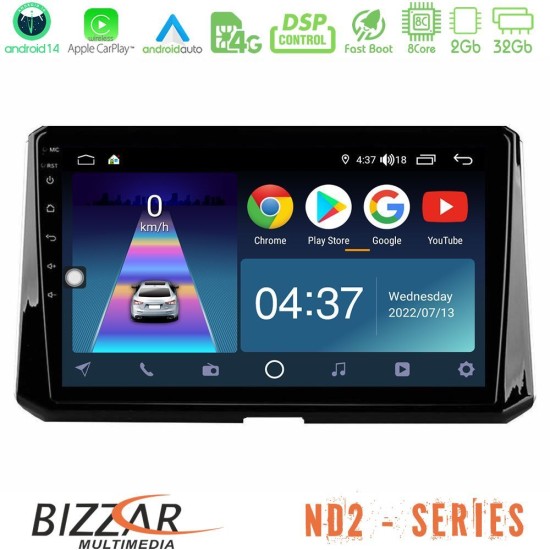 Bizzar ND2 Series 8Core Android14 2+32GB  Toyota Corolla 2019-2022 Navigation Multimedia Tablet 9" Με Carplay & Android Auto