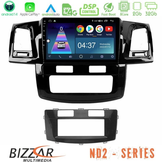 Bizzar ND2 Series 8Core Android14 2+32GB  Toyota Hilux 2007-2016 Navigation Multimedia Tablet 9" Με Carplay & Android Auto
