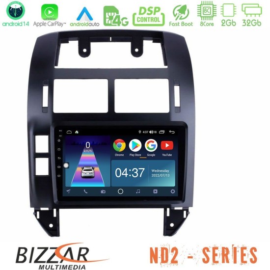 Bizzar ND2 Series 8Core Android14 2+32GB  VW Polo 2002-2009 Navigation Multimedia Tablet 9" Με Carplay & Android Auto