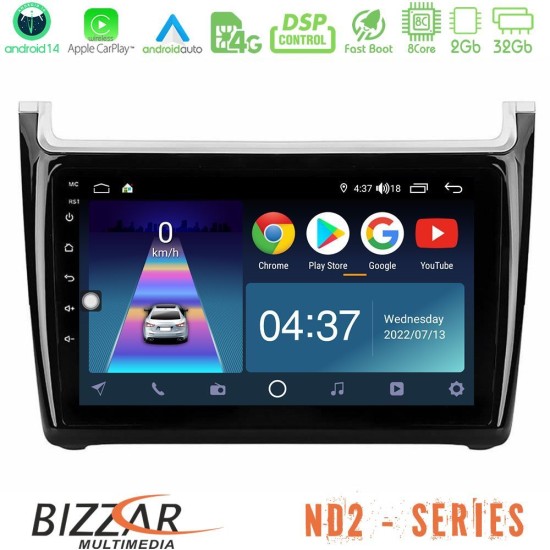 Bizzar ND2 Series 8Core Android14 2+32GB  Vw Polo Navigation Multimedia Tablet 9" Με Carplay & Android Auto