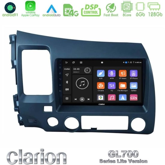 Clarion GL700 Lite Series 8Core Android11 6+128GB Honda Civic 2006-2011 Navigation Multimedia Tablet 9" Με Carplay & Android Auto