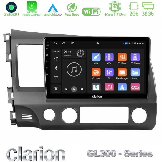 Clarion GL300 Series 4Core Android11 2+32GB Honda Civic 2006-2011 Navigation Multimedia Tablet 10" Με Carplay & Android Auto Clarion GL300 Series 4Core Android11 2+32GB Honda Civic 2006-2011 Navigation Multimedia Tablet 10" Με Carplay & Android Auto