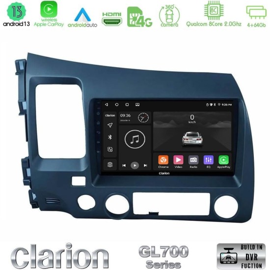Clarion GL700 Series 8Core Android13 4+64GB Honda Civic 2006-2011 Navigation Multimedia Tablet 9" Με Carplay & Android Auto