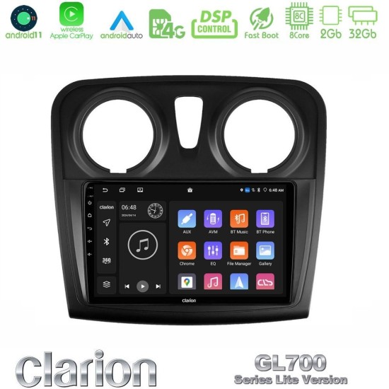 Clarion GL700 Lite Series 8Core Android11 2+32GB Dacia Dokker 2014-2021 Navigation Multimedia Tablet 9" Με Carplay & Android Auto Clarion GL700 Lite Series 8Core Android11 2+32GB Dacia Dokker 2014-2021 Navigation Multimedia Tablet 9" Με Carplay & Android Auto