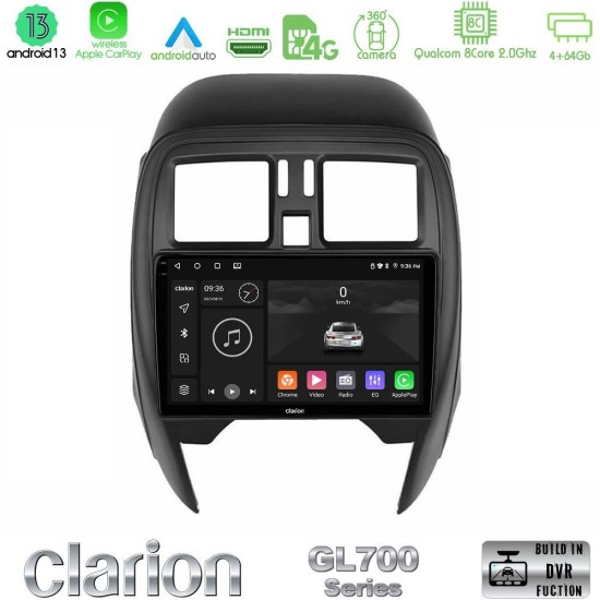 Clarion GL700 Series 8Core Android13 4+64GB Nissan Micra 2013-2016 Navigation Multimedia Tablet 9" Με Carplay & Android Auto