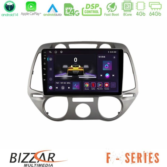 Bizzar F Series 8Core Android14 4+64GB  Hyundai i20 2009-2012 Manual A/C Navigation Multimedia Tablet 9" Με Carplay & Android Auto