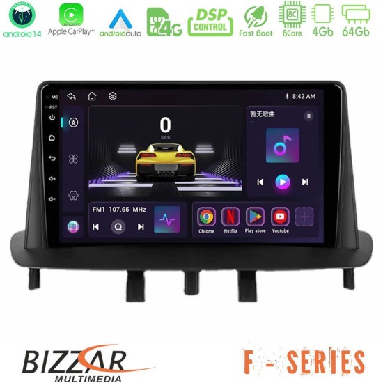 Bizzar F Series 8Core Android14 4+64GB Renault Megane 3 2009-2013 Navigation Multimedia Tablet 9" Με Carplay & Android Auto Bizzar F Series 8Core Android14 4+64GB Renault Megane 3 2009-2013 Navigation Multimedia Tablet 9" Με Carplay & Android Auto