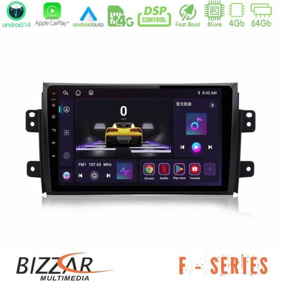 Bizzar F Series 8Core Android14 4+64GB  Suzuki SX4 2006-2014 Fiat Sedici 2006-2014 Navigation Multimedia Tablet 9" Με Carplay & Android Auto
