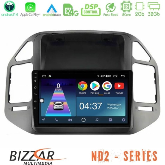 Bizzar ND2 Series 8Core Android14 2+32GB Mitsubishi Pajero 2002-2006 Navigation Multimedia Tablet 9" Με Carplay & Android Auto
