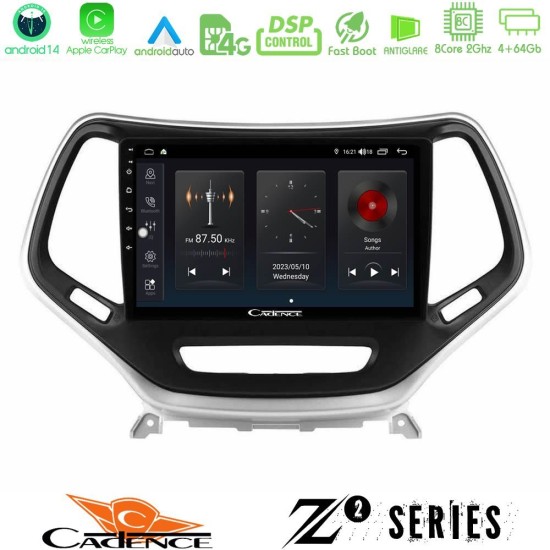 Cadence Z2 Series 8Core Android14 4+64GB  Jeep Cherokee 2014-2019 Navigation Multimedia Tablet 9" (Ασημί Χρώμα) Με Carplay & Android Auto