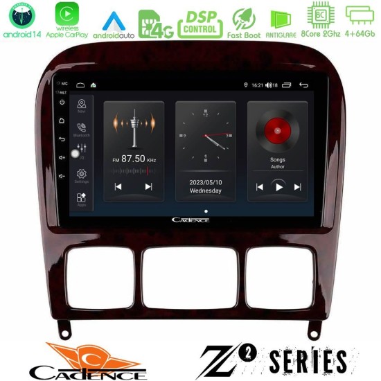 Cadence Z2 Series 8Core Android14 4+64GB  Mercedes S Class 1999-2004 (W220) Navigation Multimedia Tablet 9" Με Carplay & Android Auto