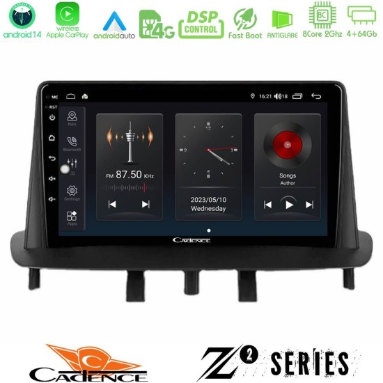 Cadence Z2 Series 8Core Android14 4+64GB  Renault Megane 3 2009-2013 Navigation Multimedia Tablet 9" Με Carplay & Android Auto