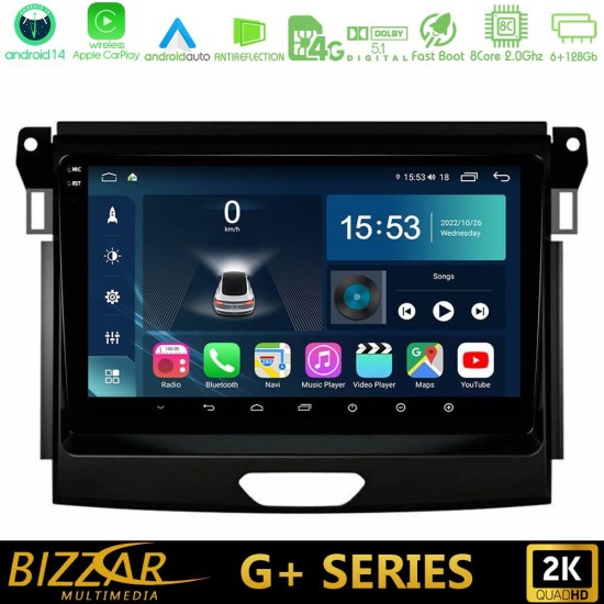 Bizzar G+ Series Ford Ranger 2017-2022 8core Android14 6+128GB Navigation Multimedia Tablet 9"
