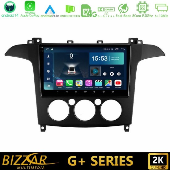 Bizzar G+ Series Ford S-Max 2006-2008 (manual A/C) 8core Android14 6+128GB Navigation Multimedia Tablet 9"