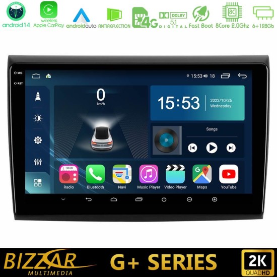 Bizzar G+ Series Fiat Bravo 8core Android14 6+128GB Navigation Multimedia Tablet 9"