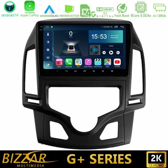 Bizzar G+ Series Hyundai i30 2007-2012 Auto A/C 8core Android14 6+128GB Navigation Multimedia Tablet 9"