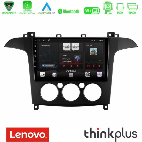 Lenovo Thinkplus Series 4Core Android15 2+32GB  Ford S-Max 2006-2008 (manual A/C) Navigation Multimedia Tablet 9" Με Carplay & Android Auto