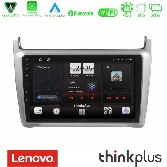 Lenovo Thinkplus Series 4Core Android15 2+32GB  Vw Polo 2014-2017 Navigation Multimedia Tablet 9" Με Carplay & Android Auto (Silver)