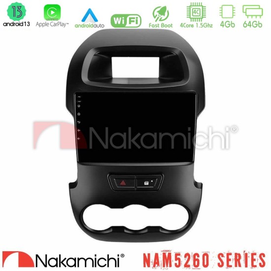 Nakamichi NAM5260 Series 4Core Android13 4+64GB Ford Ranger 2012-2016 Navigation Multimedia Tablet 9" Με Carplay & Android Auto Nakamichi NAM5260 Series 4Core Android13 4+64GB Ford Ranger 2012-2016 Navigation Multimedia Tablet 9" Με Carplay & Android Auto