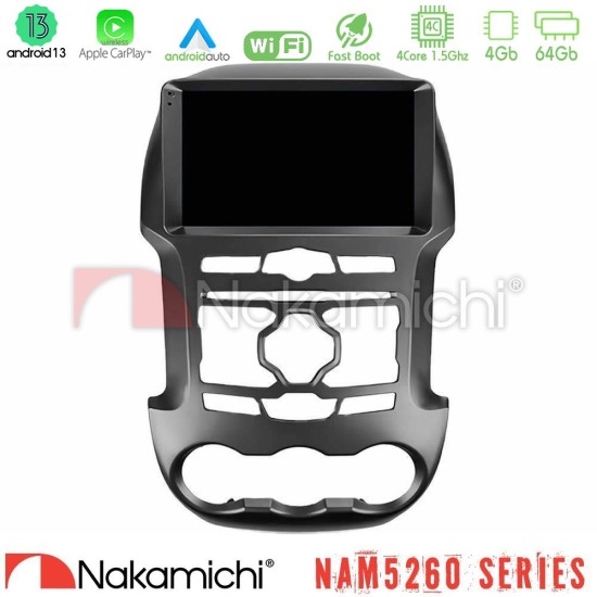 Nakamichi NAM5260 Series 4Core Android13 4+64GB Ford Ranger 2012-2016 Navigation Multimedia Tablet 9" Με Carplay & Android Auto Nakamichi NAM5260 Series 4Core Android13 4+64GB Ford Ranger 2012-2016 Navigation Multimedia Tablet 9" Με Carplay & Android Auto