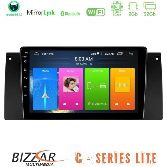 Bizzar C Series Lite 4Core Android14 2+32GB  BMW 5 Series Lite  (E39) / X5 (E53) Navigation Multimedia Tablet 9"