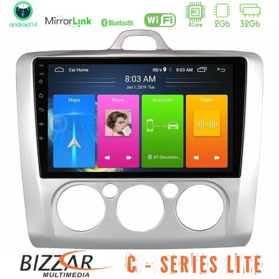 Bizzar C Series Lite 4Core Android14 2+32GB  Ford Focus Manual AC Navigation Multimedia Tablet 9"