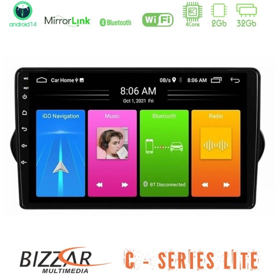 Bizzar C Series Lite 4Core Android14 2+32GB  Fiat Tipo 2015-2022 (Sedan) Navigation Multimedia Tablet 9"