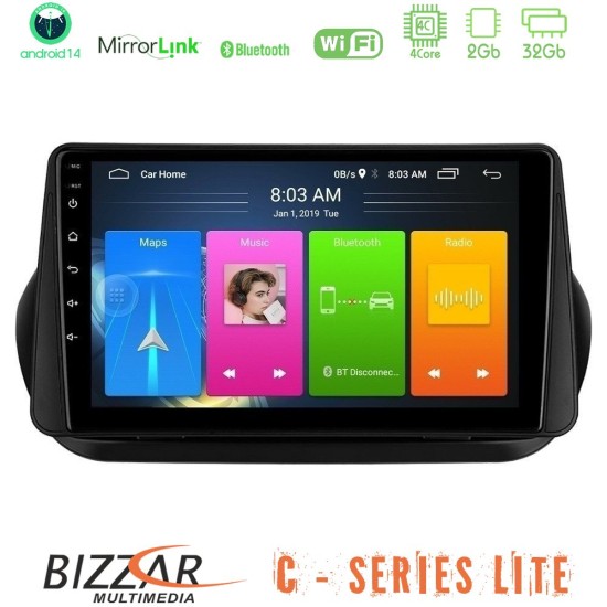 Bizzar C Series Lite 4Core Android14 2+32GB  Fiat Fiorino/Citroen Nemo/Peugeot Bipper Navigation Multimedia Tablet 10"