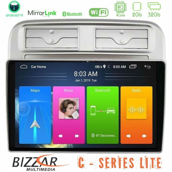 Bizzar C Series Lite 4Core Android14 2+32GB  Fiat Grande Punto 2006-2011 Navigation Multimedia Tablet 9"
