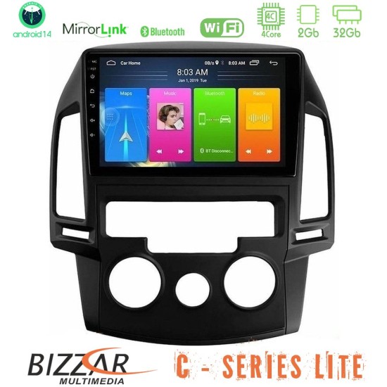 Bizzar C Series Lite 4Core Android14 2+32GB  Hyundai i30 2007-2012 Manual A/C Navigation Multimedia Tablet 9"