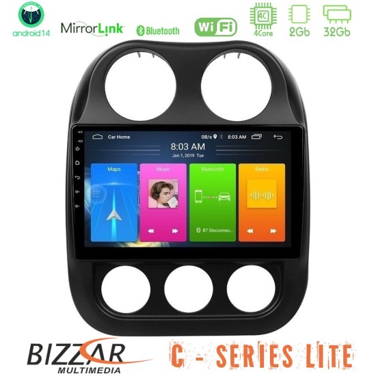 Bizzar C Series Lite 4Core Android14 2+32GB  Jeep Compass 2012-2016 Navigation Multimedia Tablet 9"
