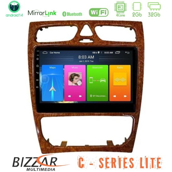 Bizzar C Series Lite 4Core Android14 2+32GB  Mercedes C Class (W203) Navigation Multimedia Tablet 9" (Wooden Style)