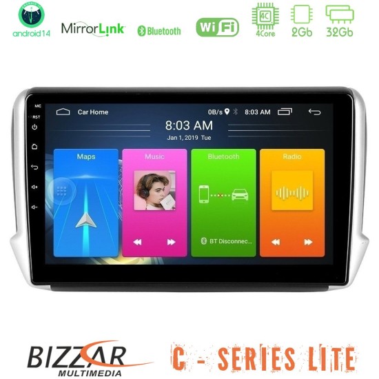 Bizzar C Series Lite 4Core Android14 2+32GB  Peugeot 208/2008 Navigation Multimedia Tablet 10"