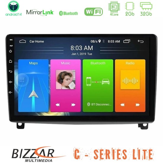 Bizzar C Series Lite 4Core Android14 2+32GB  Peugeot 407 Navigation Multimedia Tablet 9"