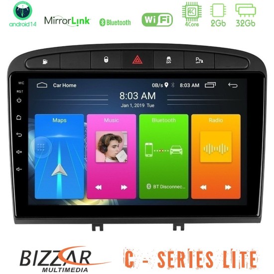 Bizzar C Series Lite 4Core Android14 2+32GB  Peugeot 308/RCZ Navigation Multimedia Tablet 9"