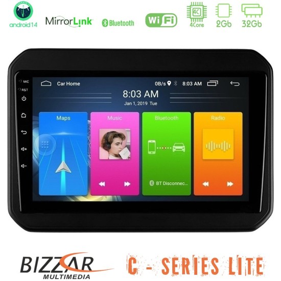Bizzar C Series Lite 4Core Android14 2+32GB  Suzuki Ignis Navigation Multimedia Tablet 9"