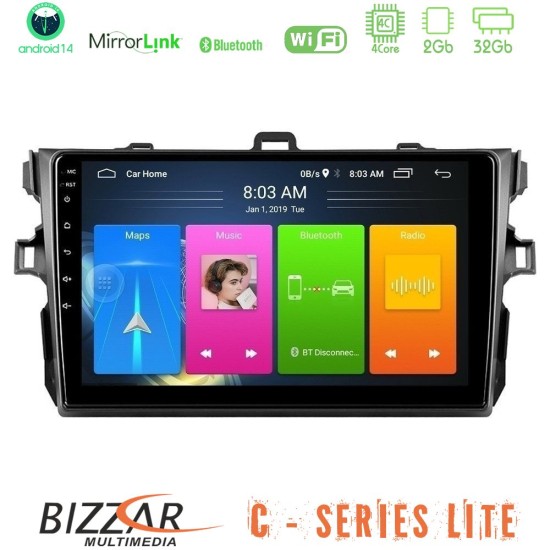 Bizzar C Series Lite 4Core Android14 2+32GB  Toyota Corolla 2007-2012 Navigation Multimedia Tablet 9"