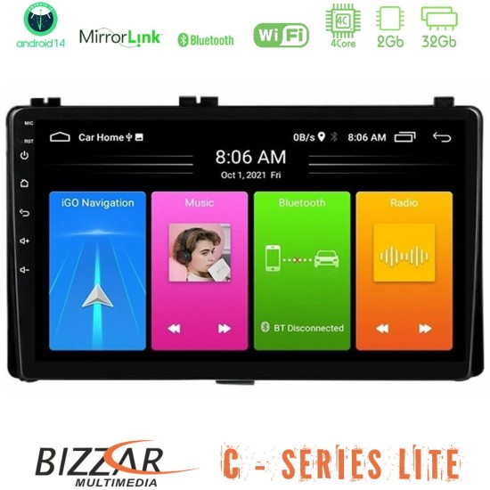 Bizzar C Series Lite 4Core Android14 2+32GB  Toyota Corolla/Auris 2017-2019  Navigat-ion Multimedia Tablet 9"