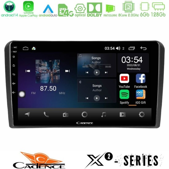 Cadence X2 Series 8Core Android14 6+128GB Audi A3 8P Navigation Multimedia Tablet 9"
