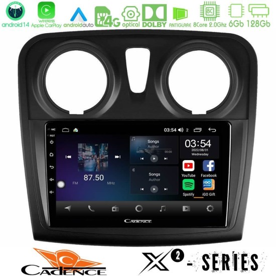 Cadence X2 Series 8Core Android14 6+128GB     Dacia Dokker 2014-2021 Navigation Multimedia Tablet 9"