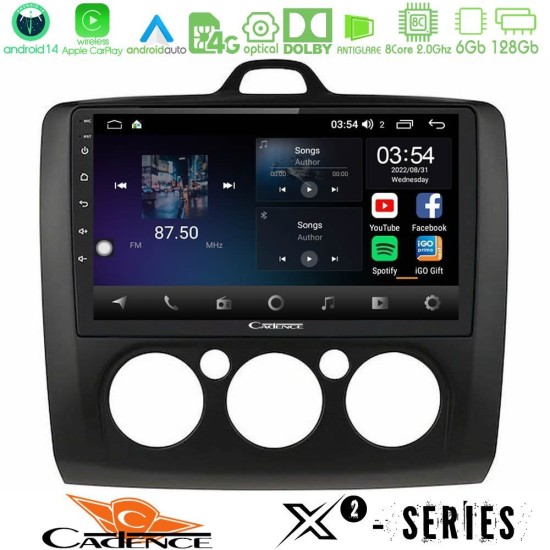 Cadence X2 Series 8Core Android14 6+128GB  Ford Focus Manual AC Navigation Multimedia Tablet 9" (Μαύρο Χρώμα)