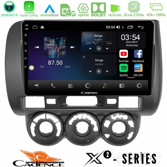 Cadence X2 Series 8Core Android14 6+128GB  Honda Jazz 2002-2008 (Manual A/C) Navigation Multimedia Tablet 9"