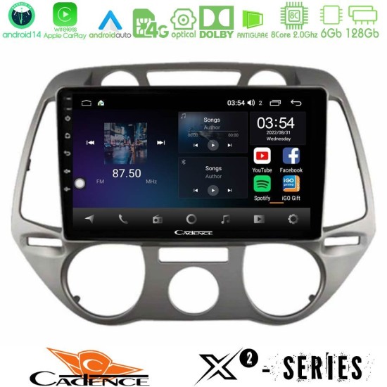 Cadence X2 Series 8Core Android14 6+128GB  Hyundai i20 2009-2012 Manual A/C Navigation Multimedia Tablet 9"