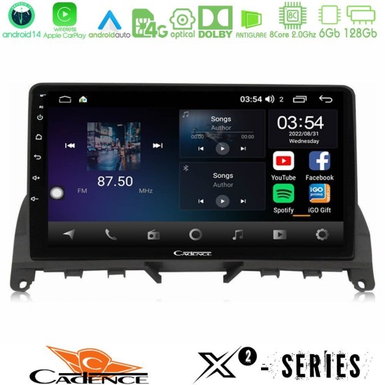 Cadence X2 Series 8Core Android14 6+128GB  Mercedes C Class W204 Navigation Multimedia Tablet 9"   (Σκούρο καφέ)