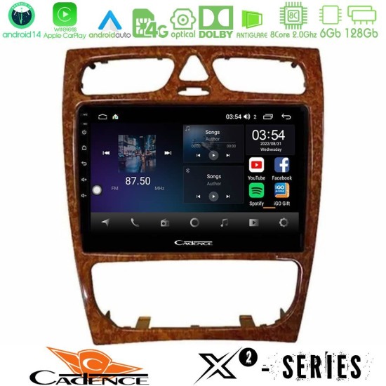 Cadence X2 Series 8Core Android14 6+128GB  Mercedes C Class (W203) Navigation Multimedia Tablet 9" (Wooden Style)