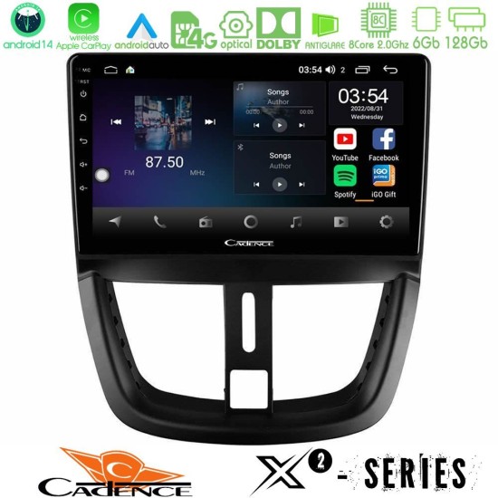 Cadence X2 Series 8Core Android14 6+128GB  Peugeot 207 Navigation Multimedia Tablet 9"