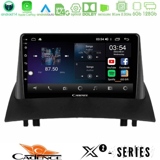 Cadence X2 Series 8Core Android14 6+128GB  Renault Megane 2 2002-2008 Navigation Multimedia Tablet 9"