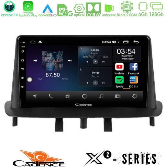 Cadence X2 Series 8Core Android14 6+128GB  Renault Megane 3 2009-2013 Navigation Multimedia Tablet 9"