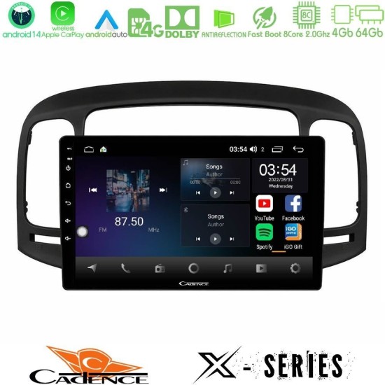 Cadence X Series Audi Hyundai Accent 2006-2011 8core Android 14 4+64GB Navigation Multimedia Tablet 9"