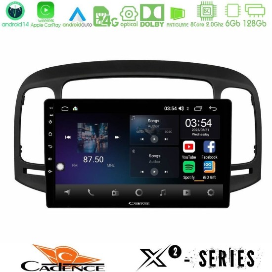 Cadence X2 Series 8Core Android14 6+128GB Hyundai Accent 2006-2011 Navigation Multimedia Tablet 9"